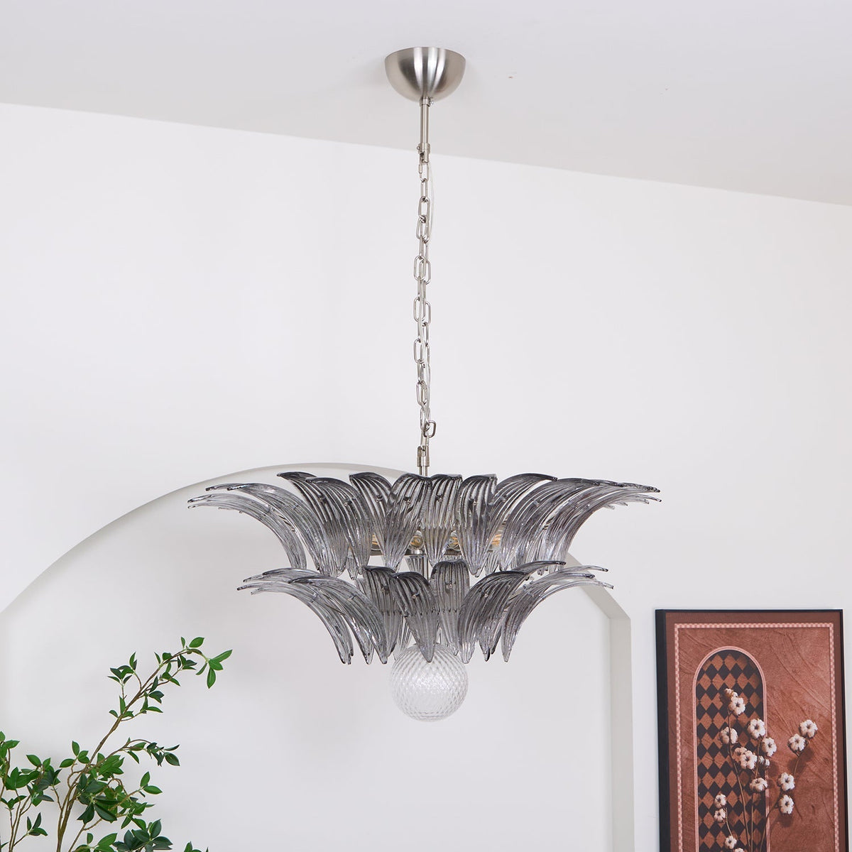 Liororira Kronleuchter Palmette Transparentes Murano-Glas Blatt mehrschichtig