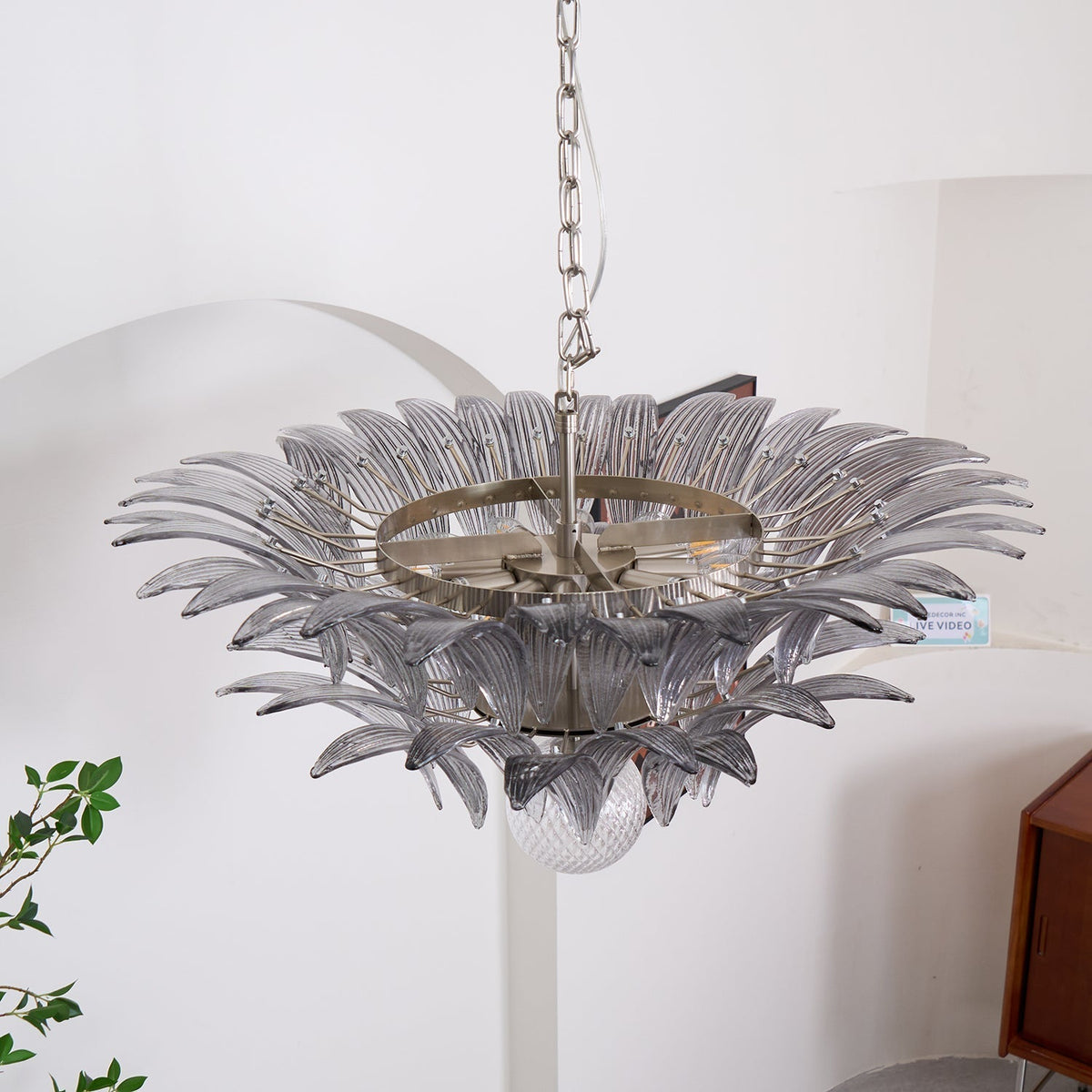 Liororira Kronleuchter Palmette Transparentes Murano-Glas Blatt mehrschichtig