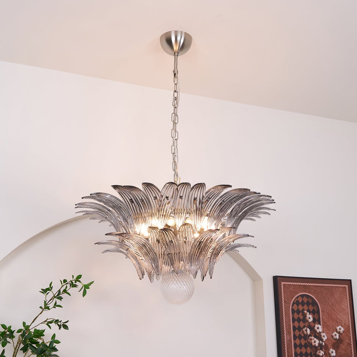 Liororira Kronleuchter Palmette Transparentes Murano-Glas Blatt mehrschichtig