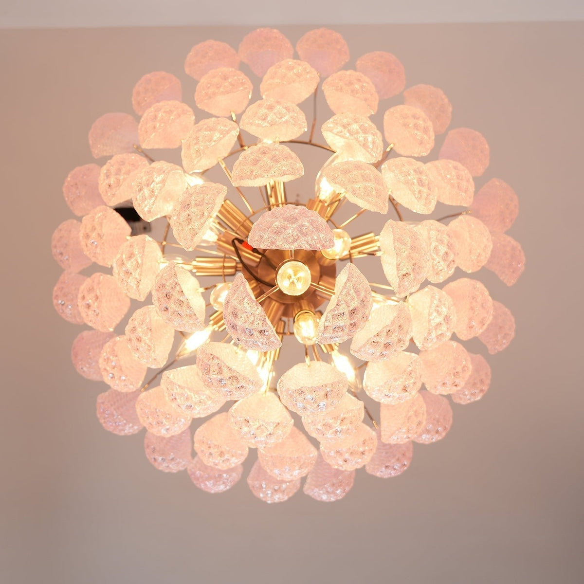 Veliena Kronleuchter Rosa Tropfen Murano-Glas Diamantmuster Wasserfall