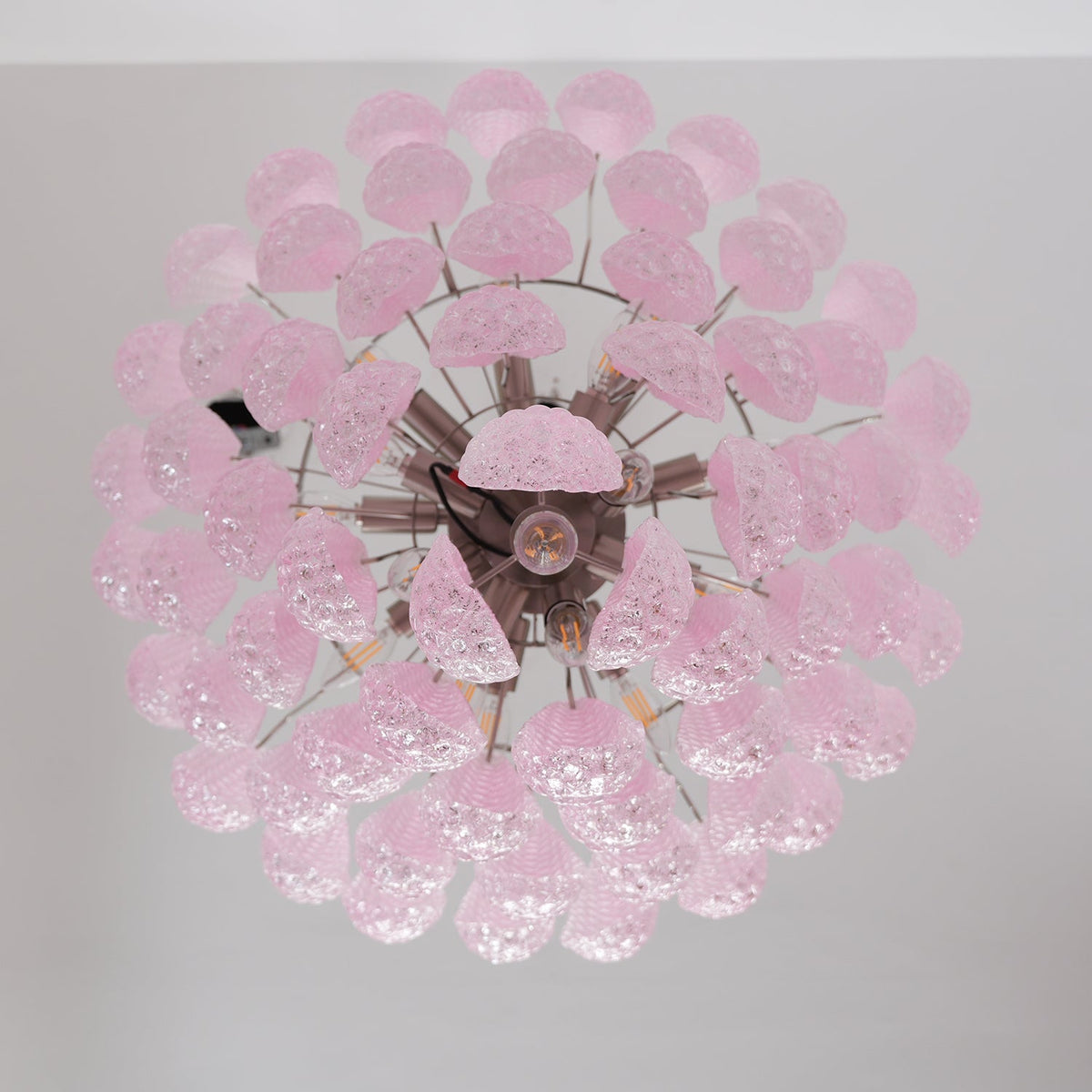 Veliena Kronleuchter Rosa Tropfen Murano-Glas Diamantmuster Wasserfall