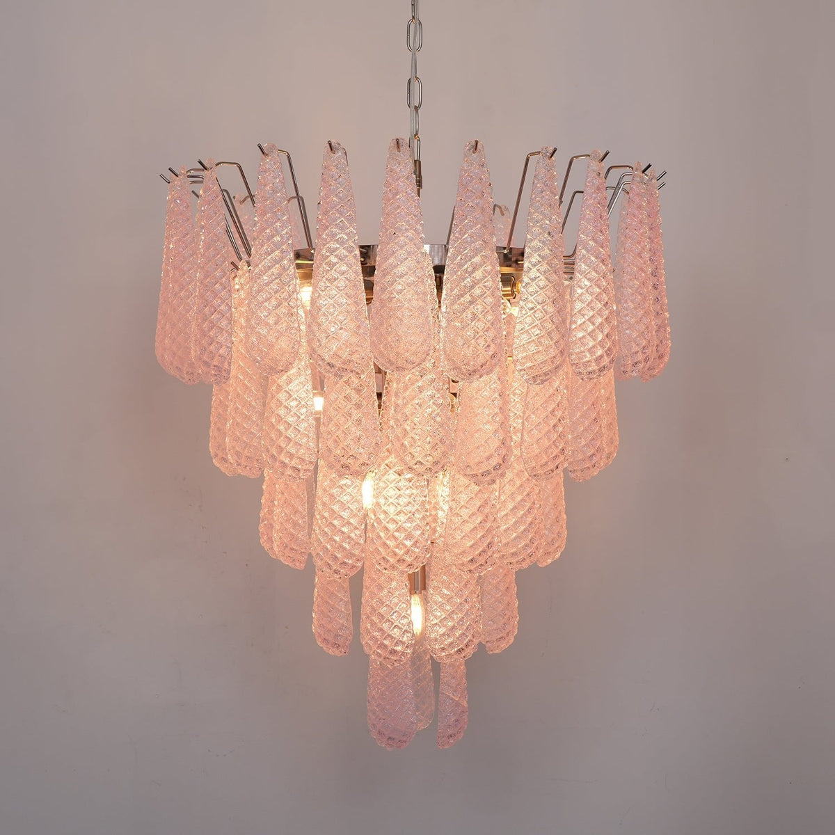 Veliena Kronleuchter Rosa Tropfen Murano-Glas Diamantmuster Wasserfall