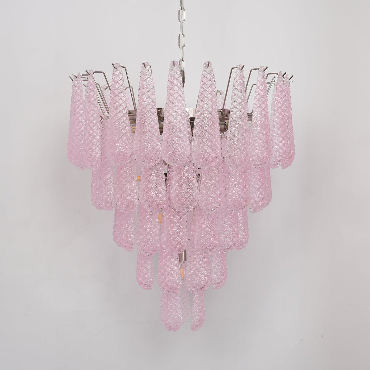 Veliena Kronleuchter Rosa Tropfen Murano-Glas Diamantmuster Wasserfall