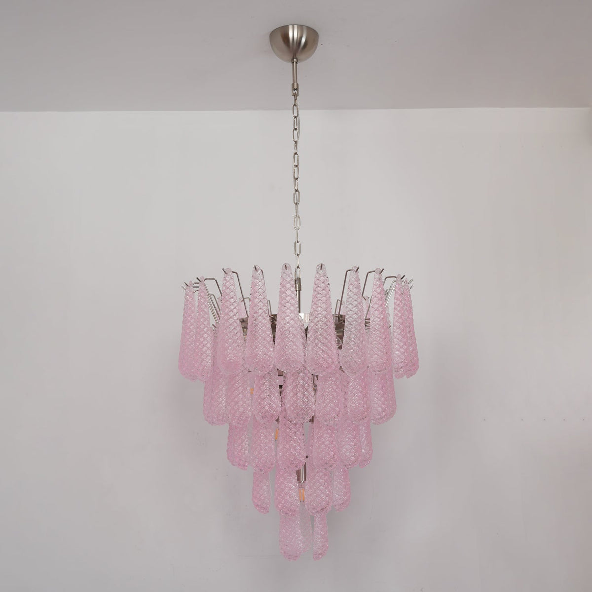Veliena Kronleuchter Rosa Tropfen Murano-Glas Diamantmuster Wasserfall