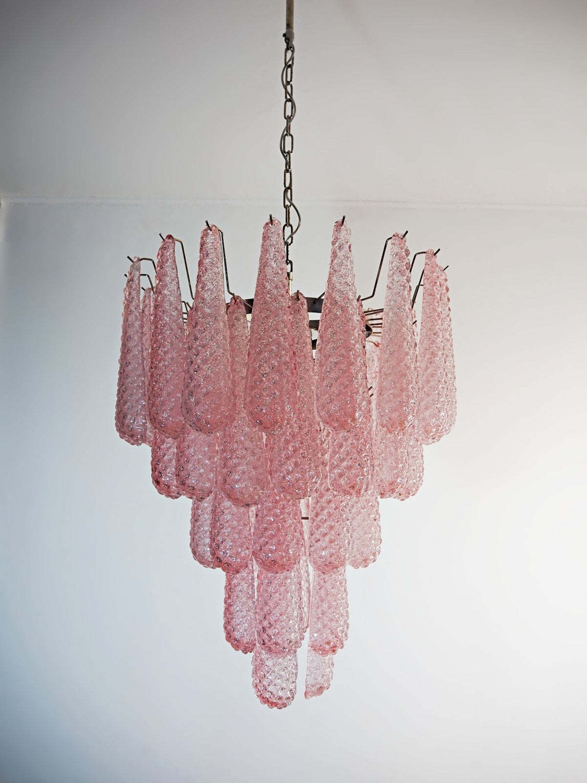 Veliena Kronleuchter Rosa Tropfen Murano-Glas Diamantmuster Wasserfall