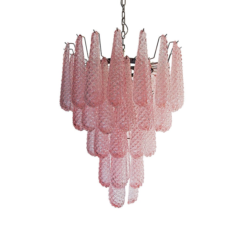 Veliena Kronleuchter Rosa Tropfen Murano-Glas Diamantmuster Wasserfall