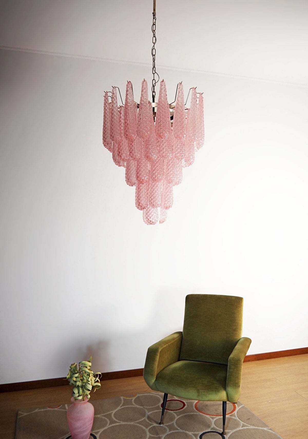 Veliena Kronleuchter Rosa Tropfen Murano-Glas Diamantmuster Wasserfall