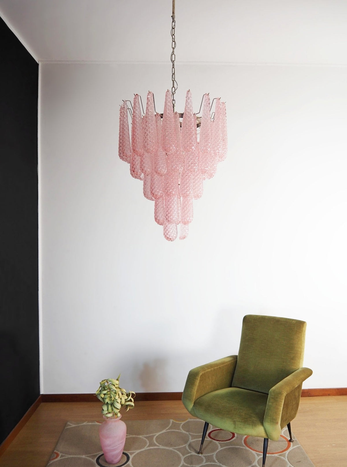 Veliena Kronleuchter Rosa Tropfen Murano-Glas Diamantmuster Wasserfall
