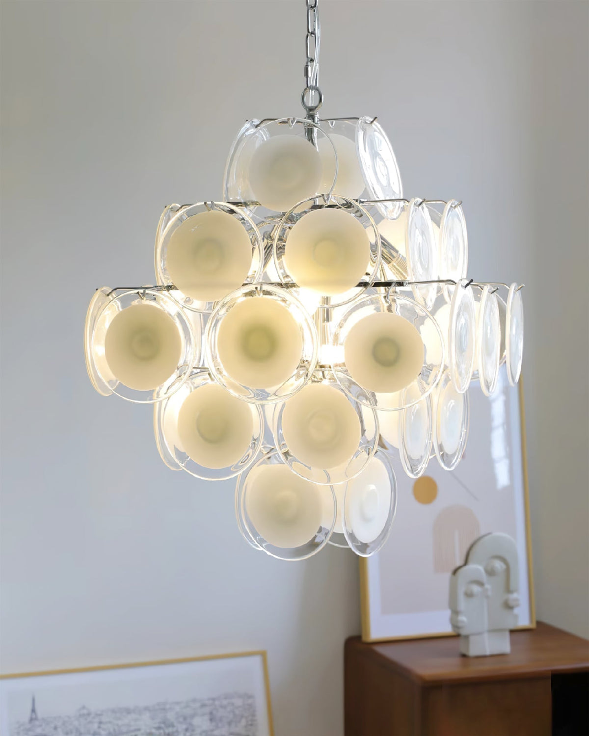 Eireira Kronleuchter Weiß Murano-Glas-Scheiben Cluster