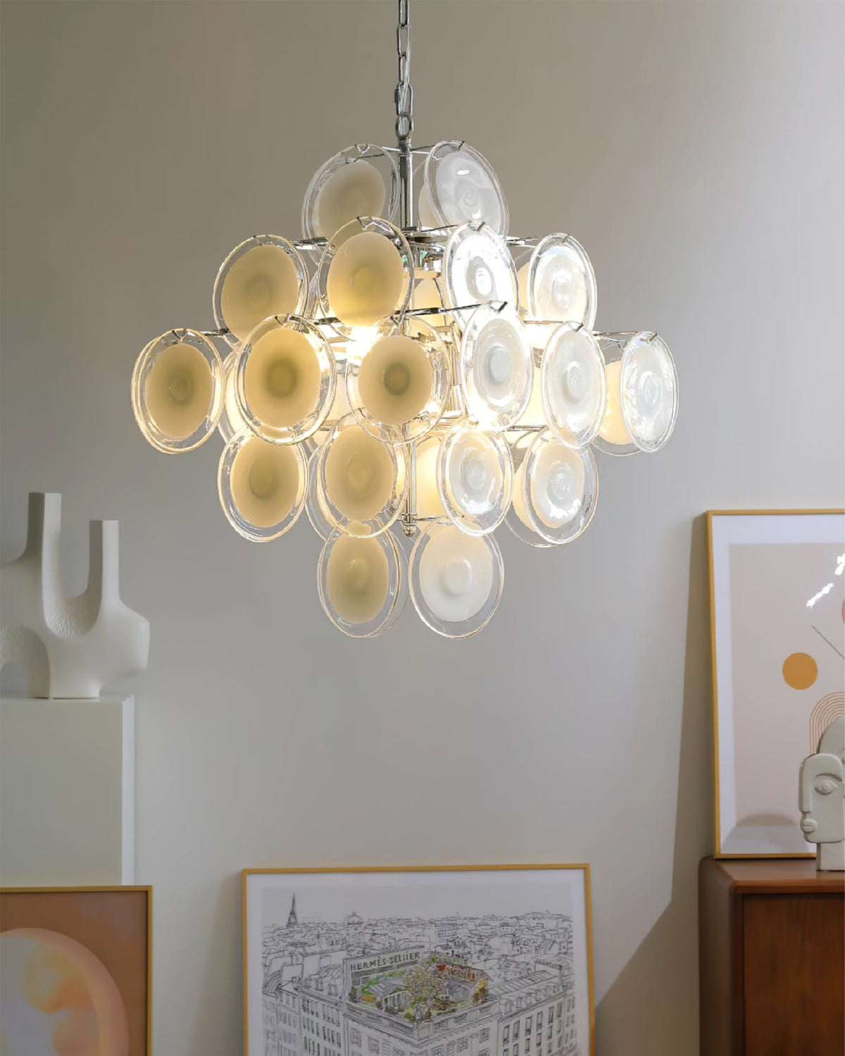Eireira Kronleuchter Weiß Murano-Glas-Scheiben Cluster