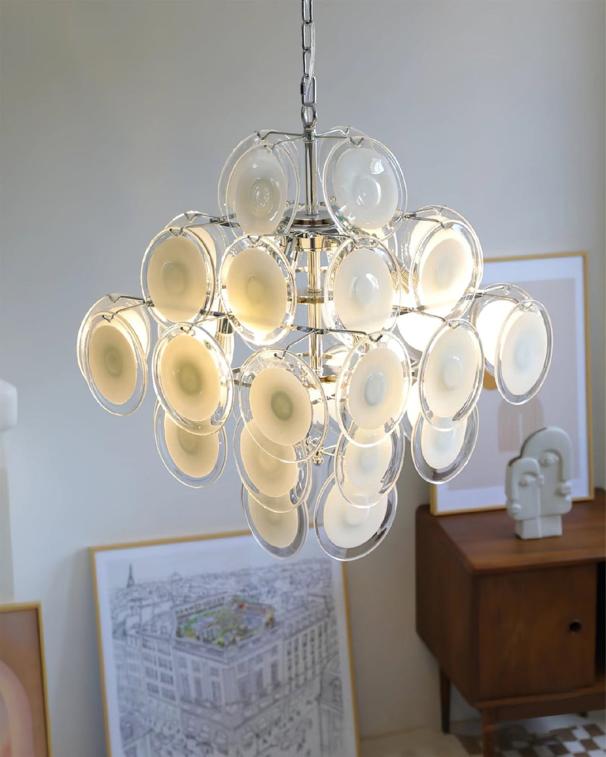 Eireira Kronleuchter Weiß Murano-Glas-Scheiben Cluster