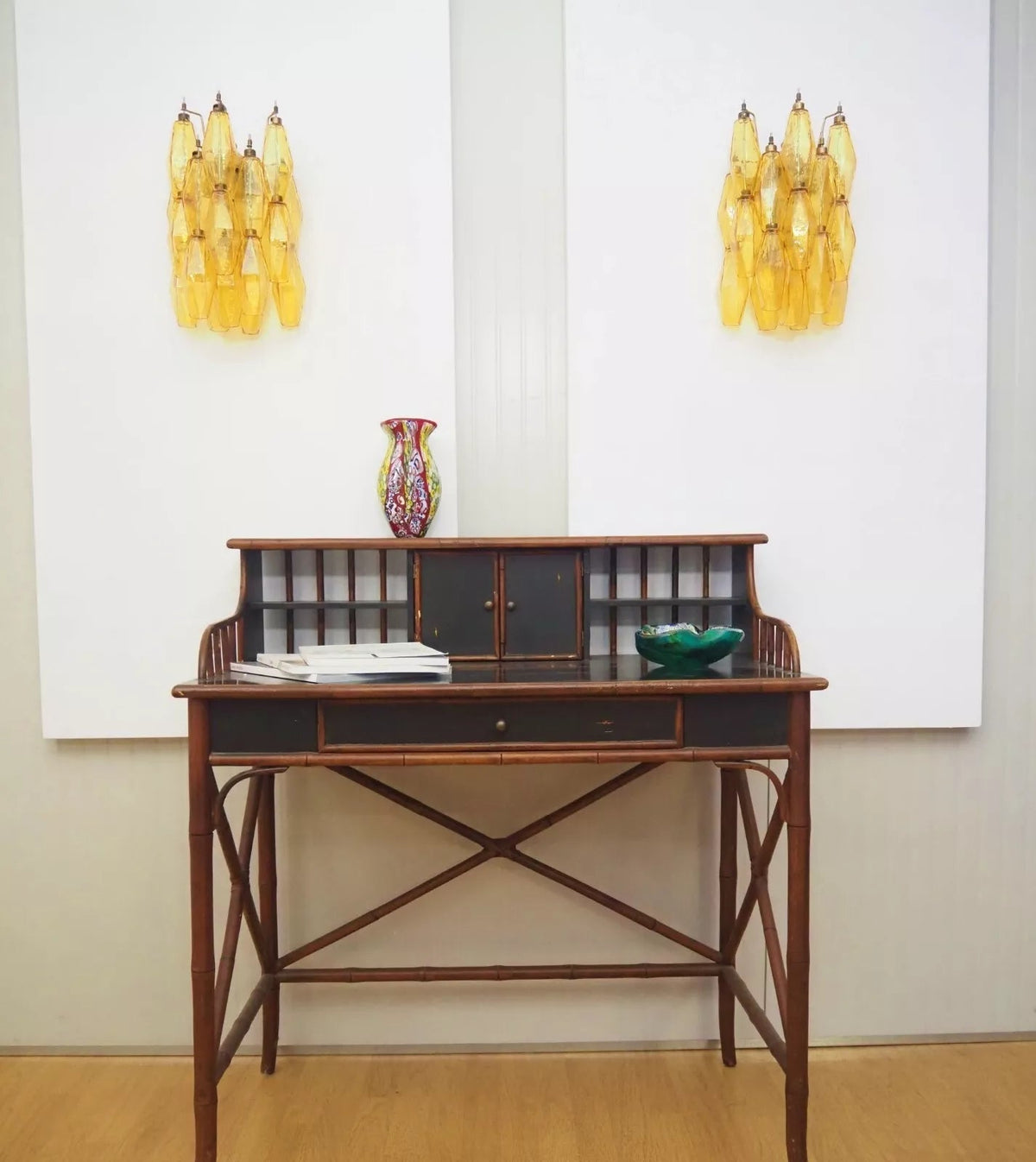 Liorenette Wandleuchte Bernstein Rhombus-Glas Geometrisches Murano Warmglühen
