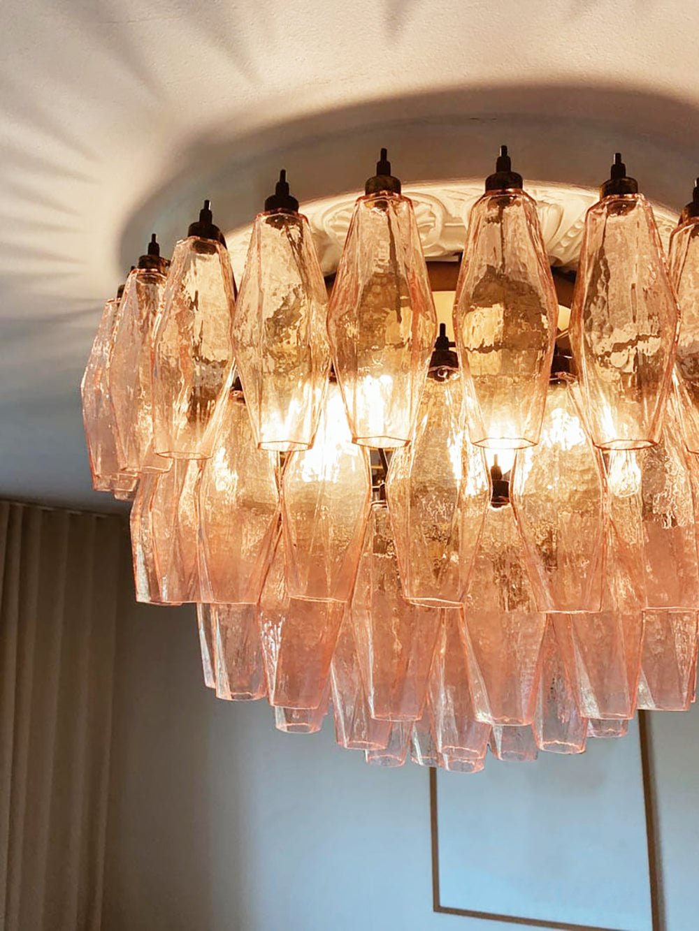 Evix Deckenleuchte Rosa Rautenglas mehrschichtig Vintage Eleganz