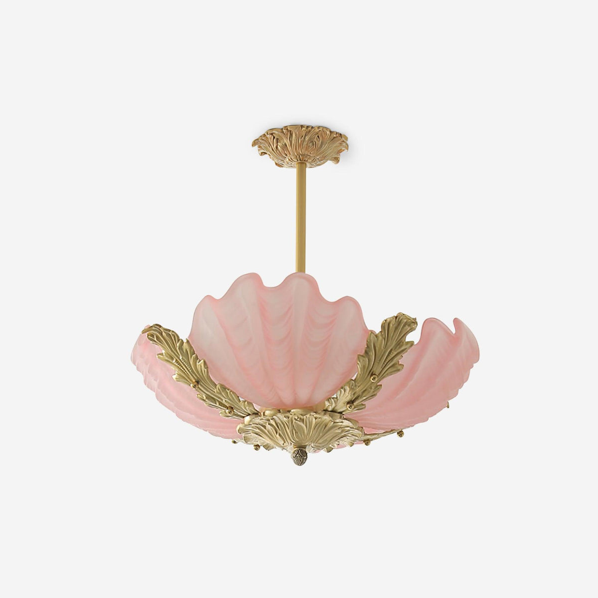Murano Pendelleuchte Pink Shell aus Messing Barock