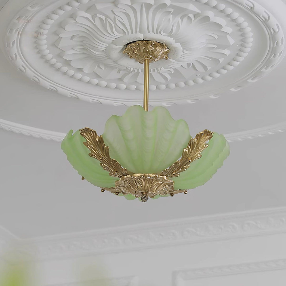 Murano Pendelleuchte Pink Shell aus Messing Barock