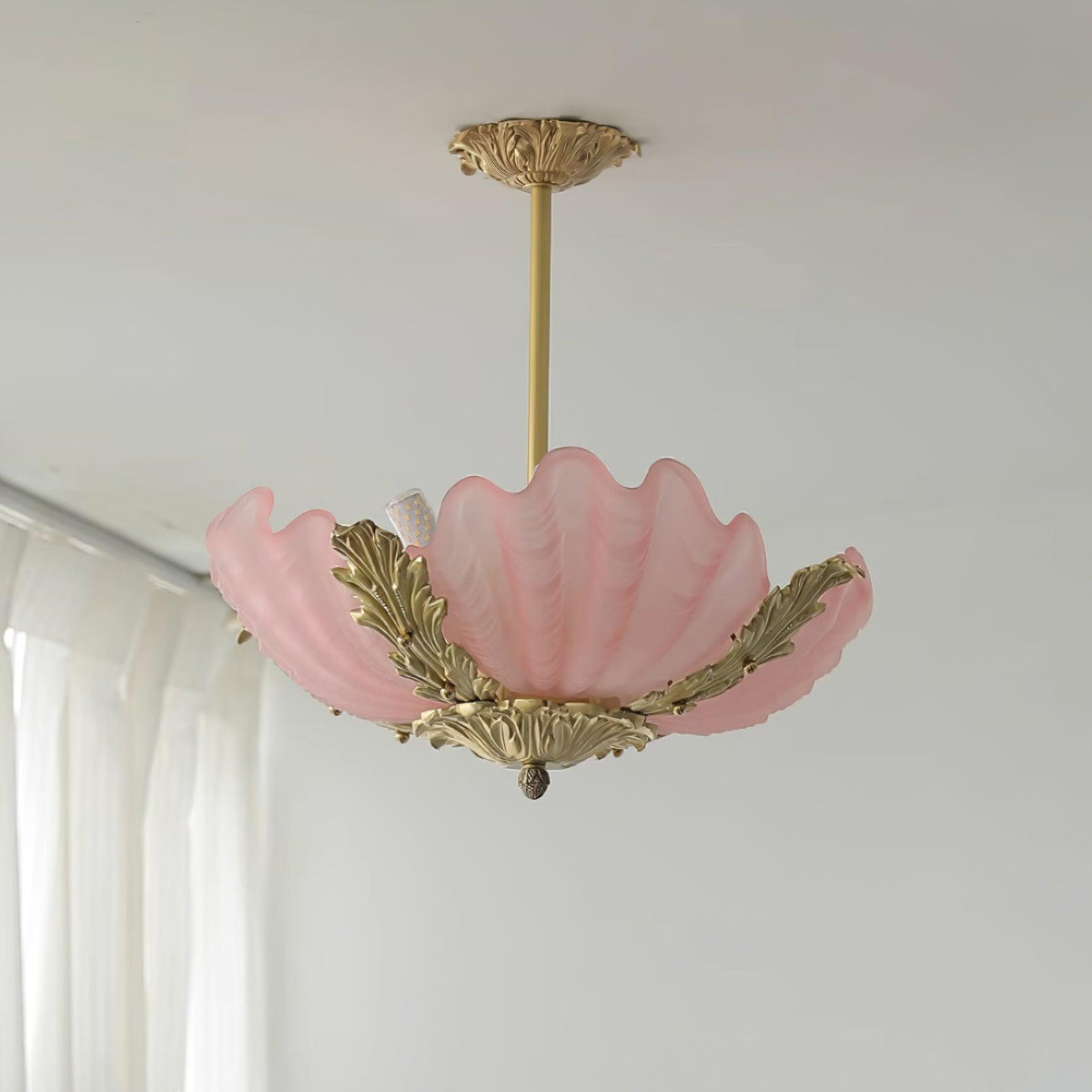 Murano Pendelleuchte Pink Shell aus Messing Barock