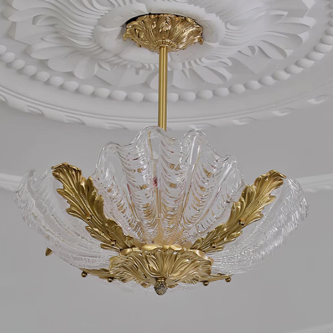 Murano Pendelleuchte Pink Shell aus Messing Barock