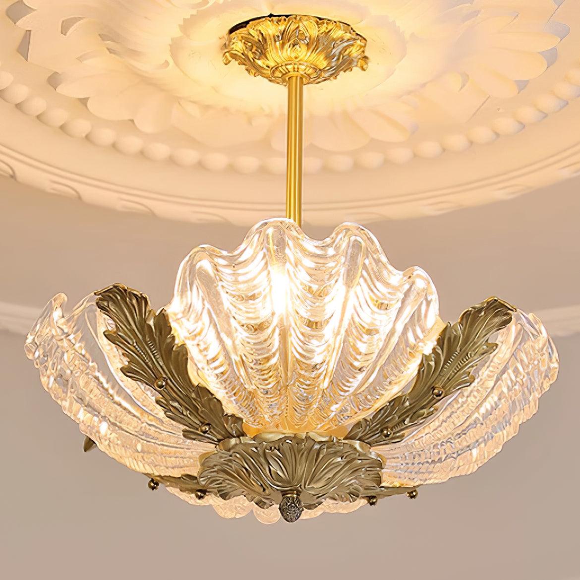 Murano Pendelleuchte Pink Shell aus Messing Barock