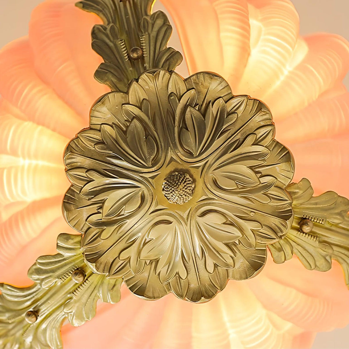 Murano Pendelleuchte Pink Shell aus Messing Barock