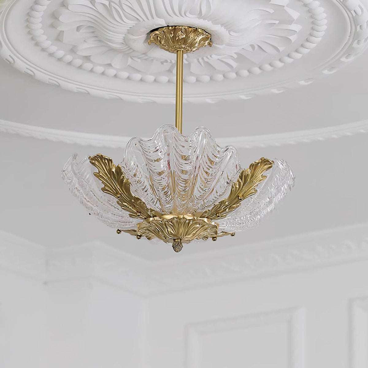 Murano Pendelleuchte Pink Shell aus Messing Barock