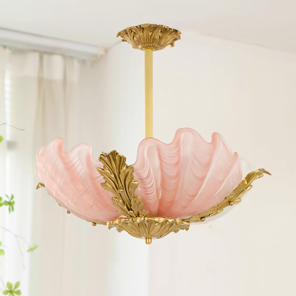 Murano Pendelleuchte Pink Shell aus Messing Barock