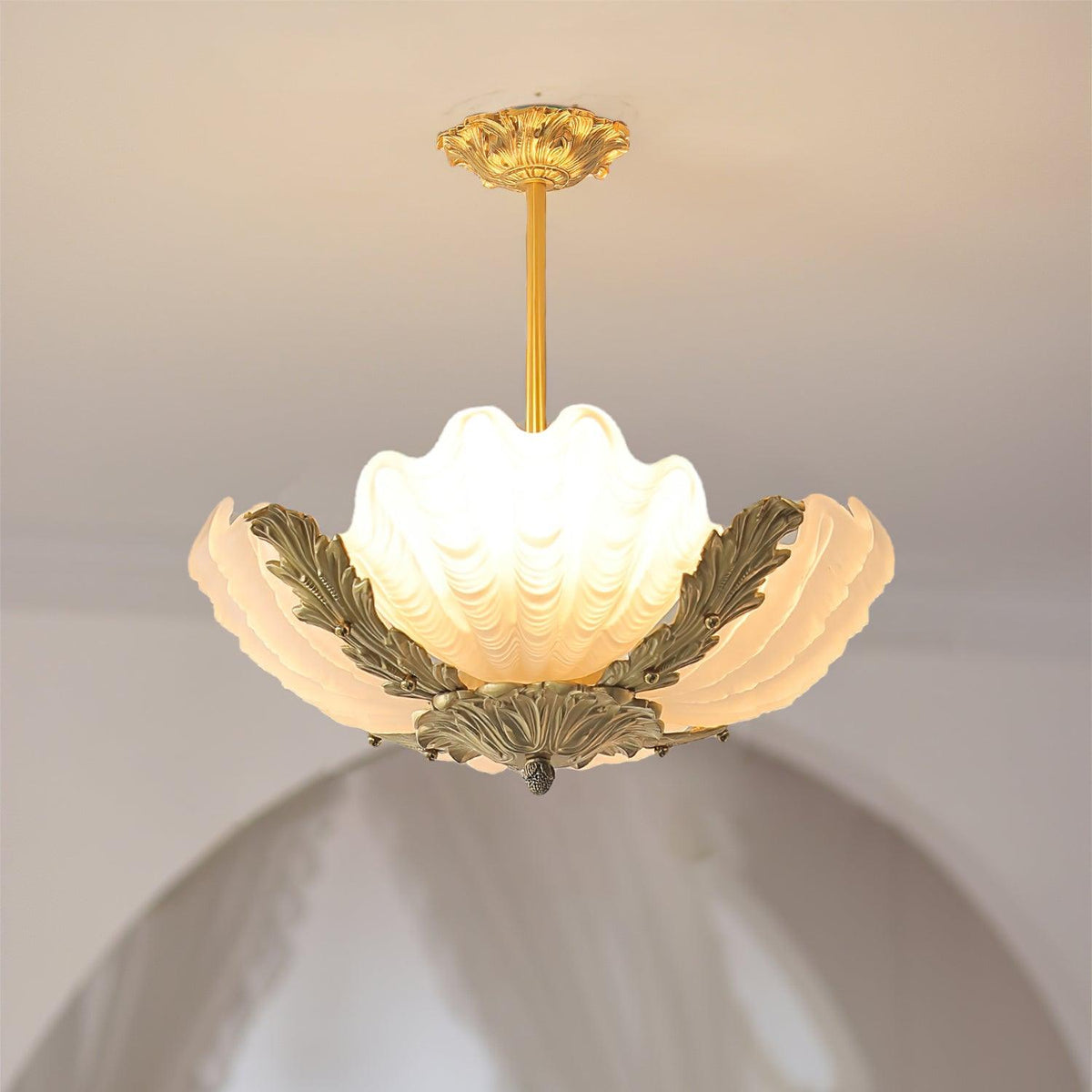 Murano Pendelleuchte Pink Shell aus Messing Barock