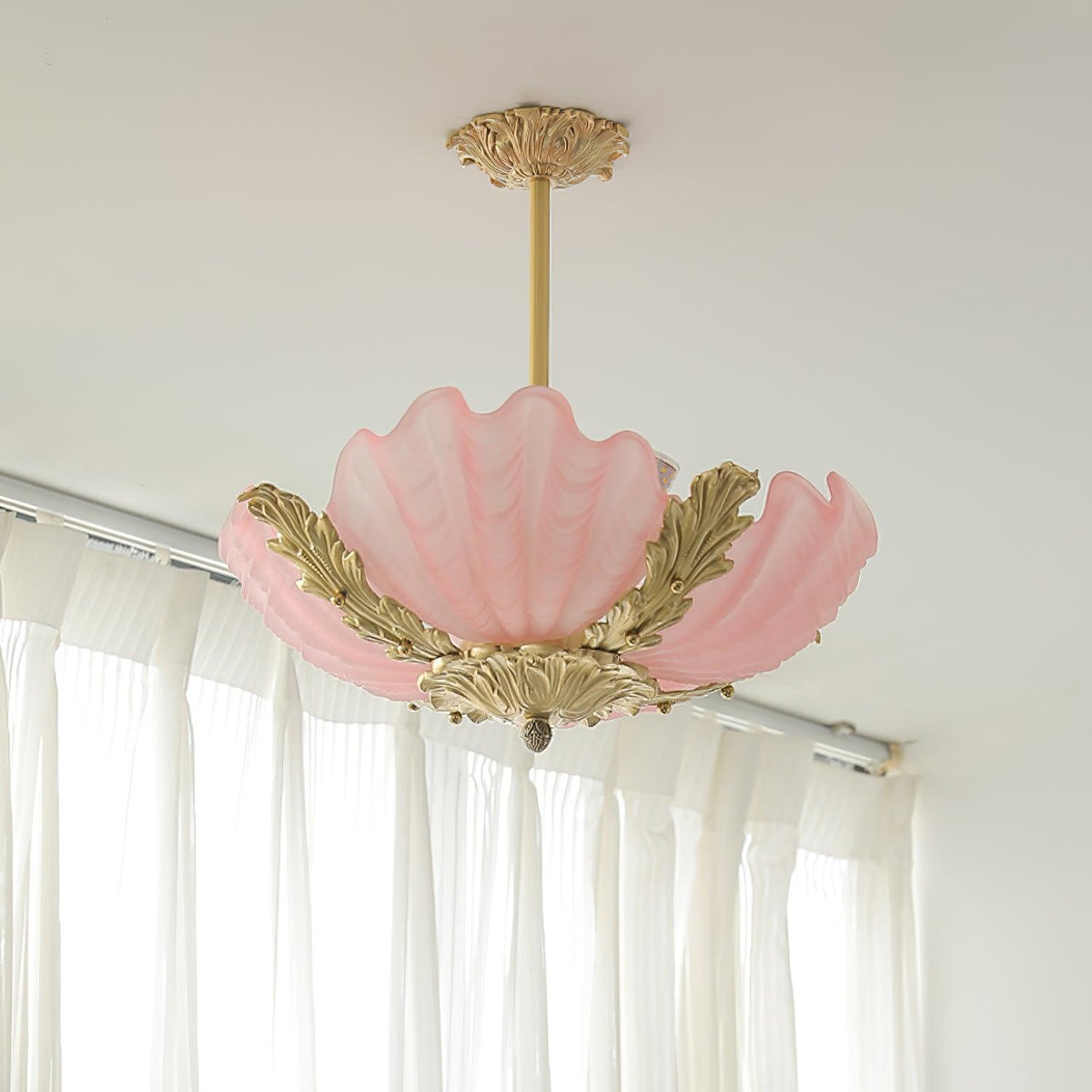 Murano Pendelleuchte Pink Shell aus Messing Barock