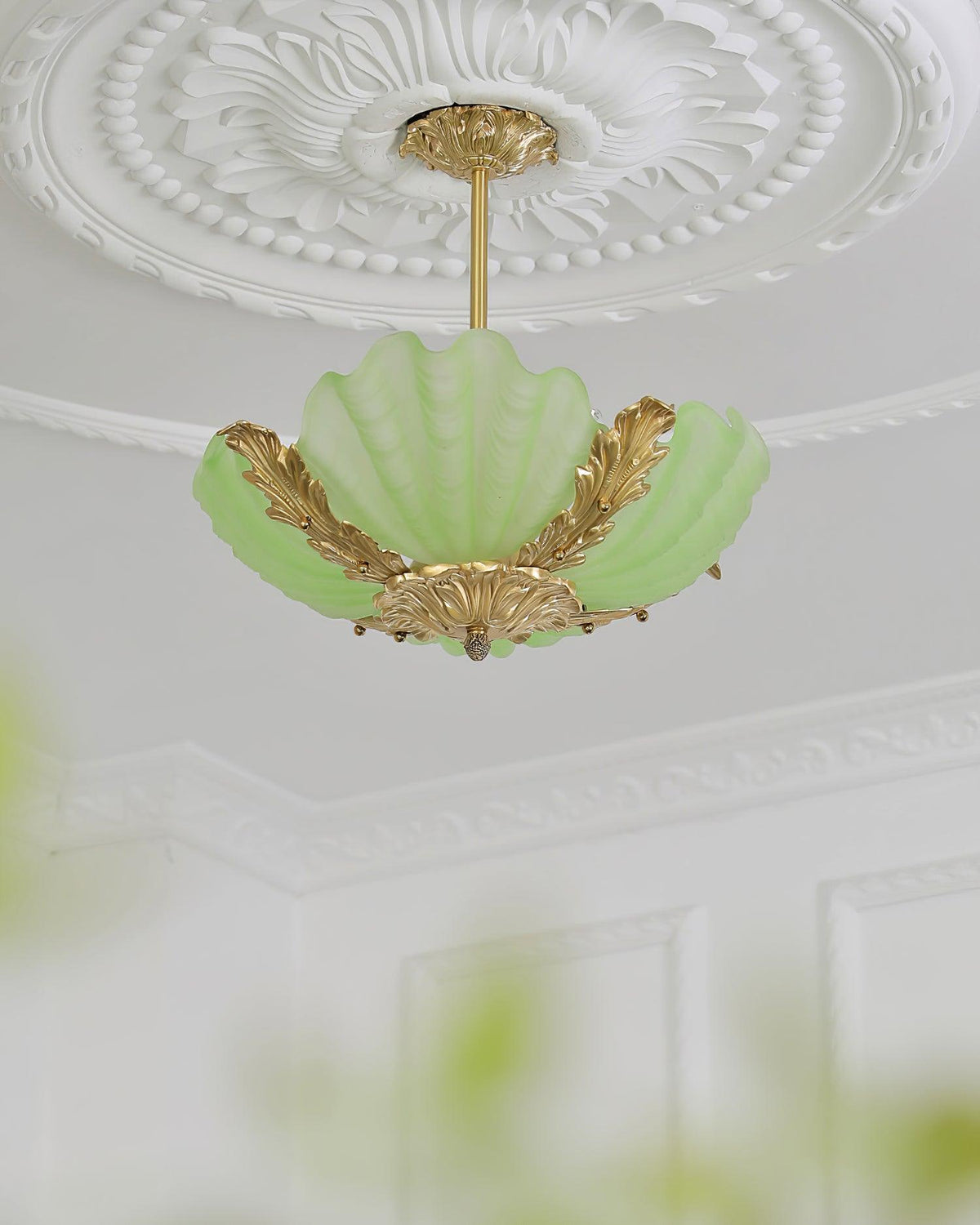 Murano Pendelleuchte Pink Shell aus Messing Barock