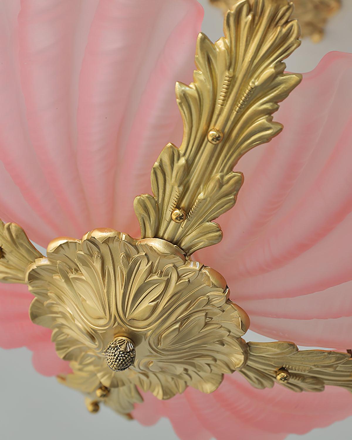 Murano Pendelleuchte Pink Shell aus Messing Barock