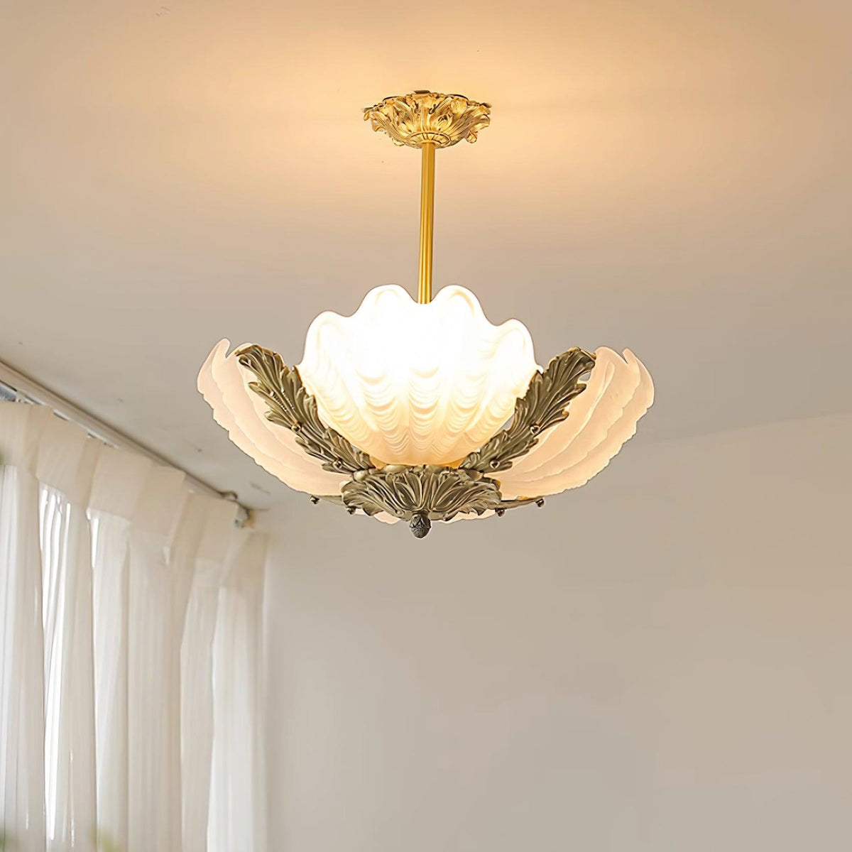 Murano Pendelleuchte Pink Shell aus Messing Barock