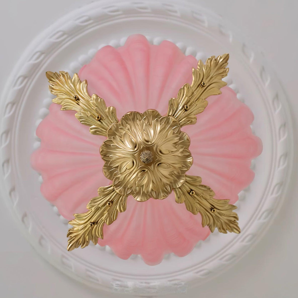 Murano Pendelleuchte Pink Shell aus Messing Barock