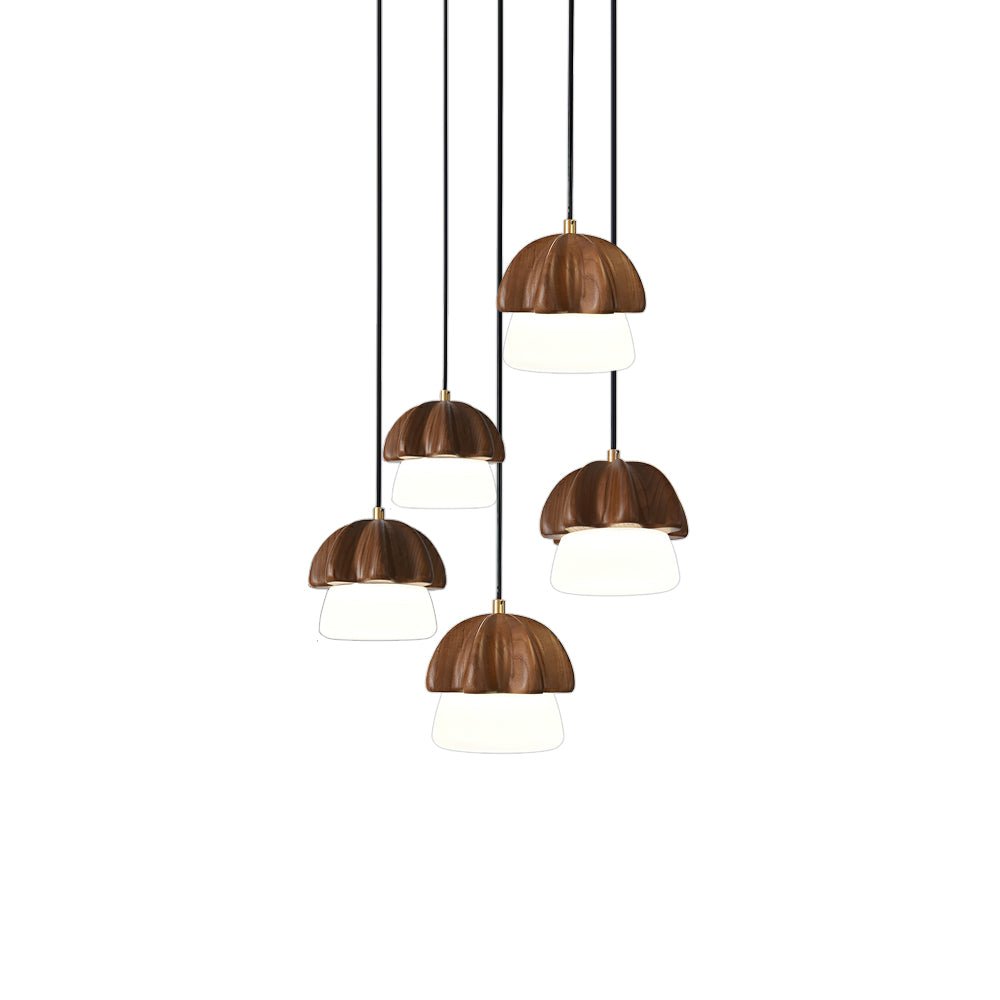Rineine Pendelleuchte Pilz-Cluster Holz & Glas