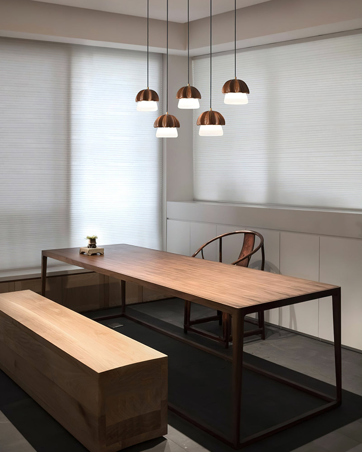 Rineine Pendelleuchte Pilz-Cluster Holz & Glas