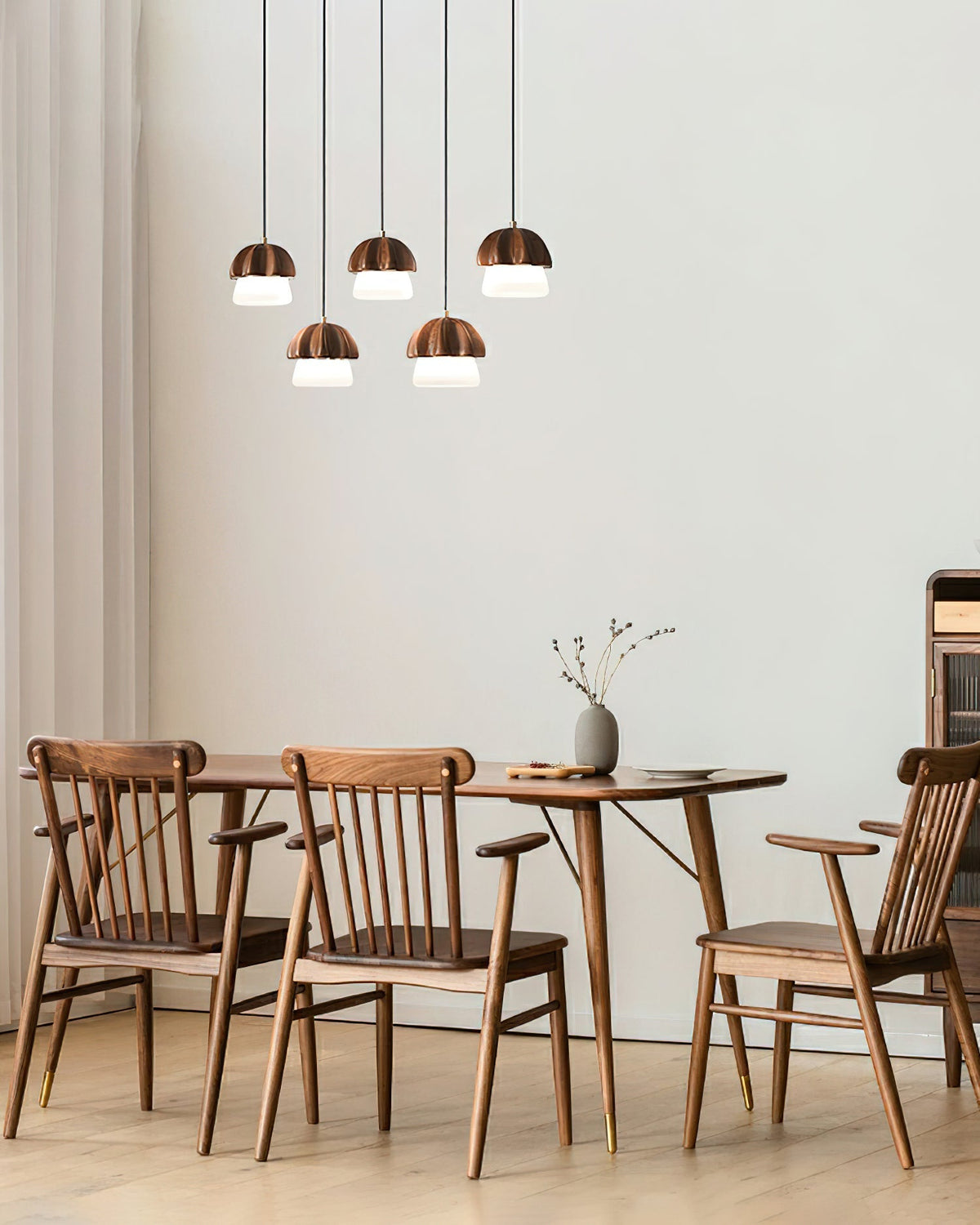 Rineine Pendelleuchte Pilz-Cluster Holz & Glas