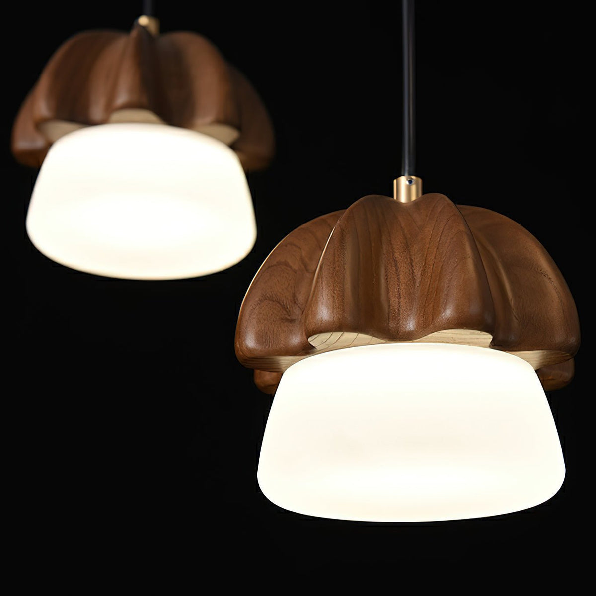 Rineine Pendelleuchte Pilz-Cluster Holz & Glas