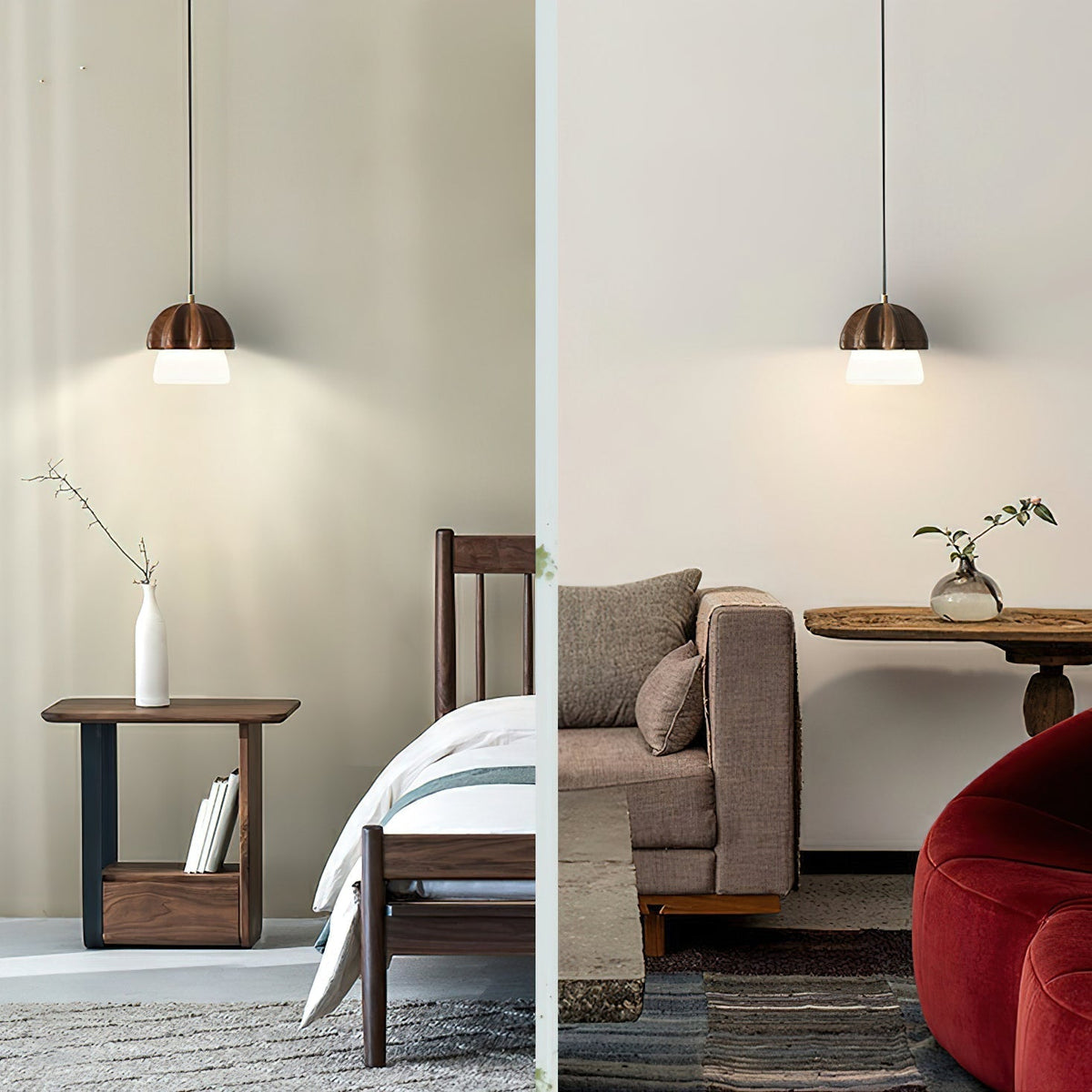 Rineine Pendelleuchte Pilz-Cluster Holz & Glas