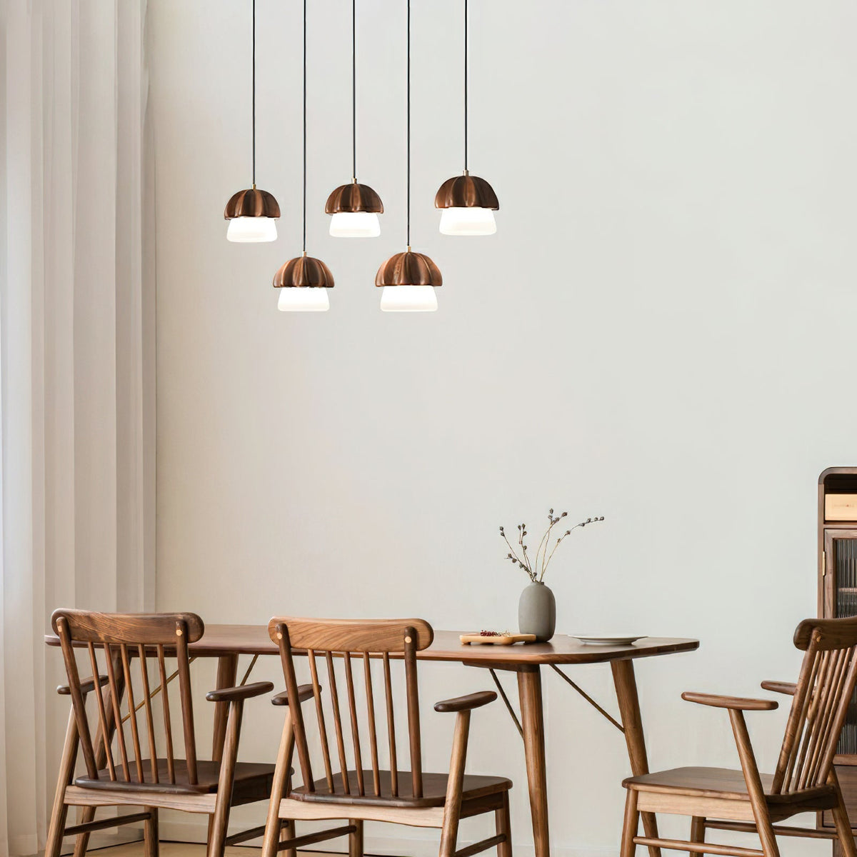 Rineine Pendelleuchte Pilz-Cluster Holz & Glas