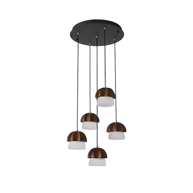 Rineine Pendelleuchte Pilz-Cluster Holz & Glas