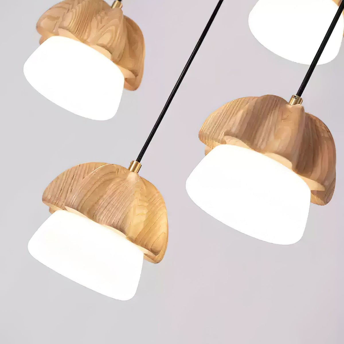 Rineine Pendelleuchte Pilz-Cluster Holz & Glas