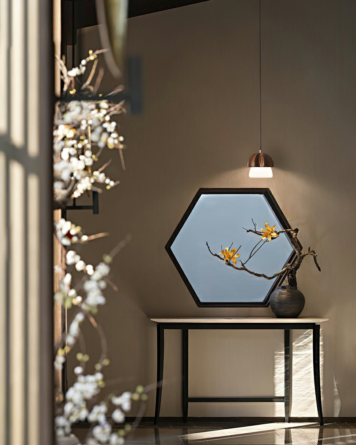 Rineine Pendelleuchte Pilz-Cluster Holz & Glas