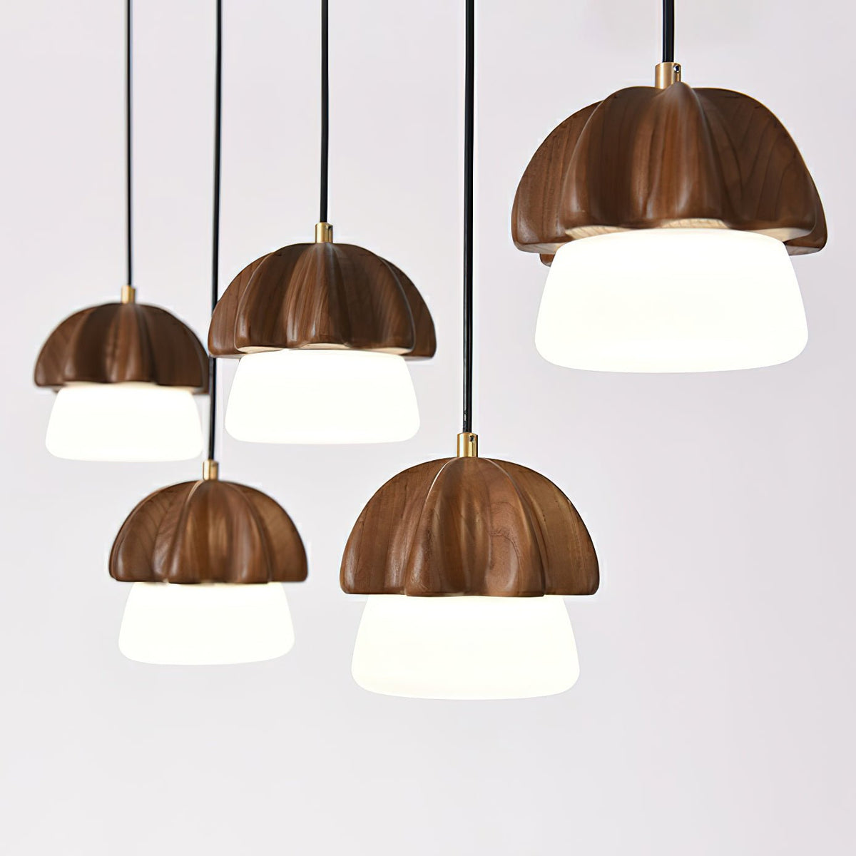 Rineine Pendelleuchte Pilz-Cluster Holz & Glas