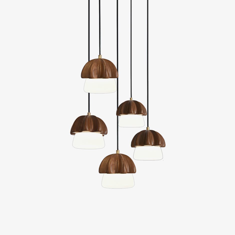 Rineine Pendelleuchte Pilz-Cluster Holz & Glas