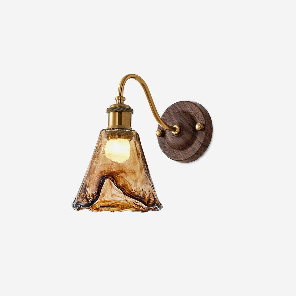 Nalia Wandleuchte Bernsteinfarbenes Glas Walnuss Gold Vintage