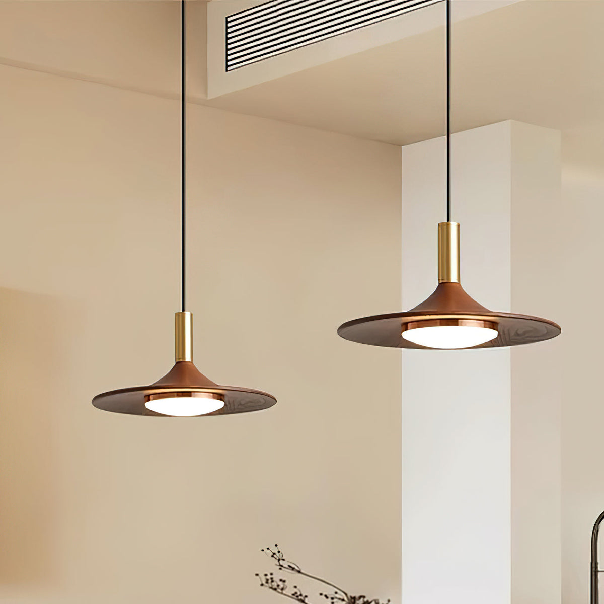 Kaelin Pendelleuchte Hutform Holz Midcentury