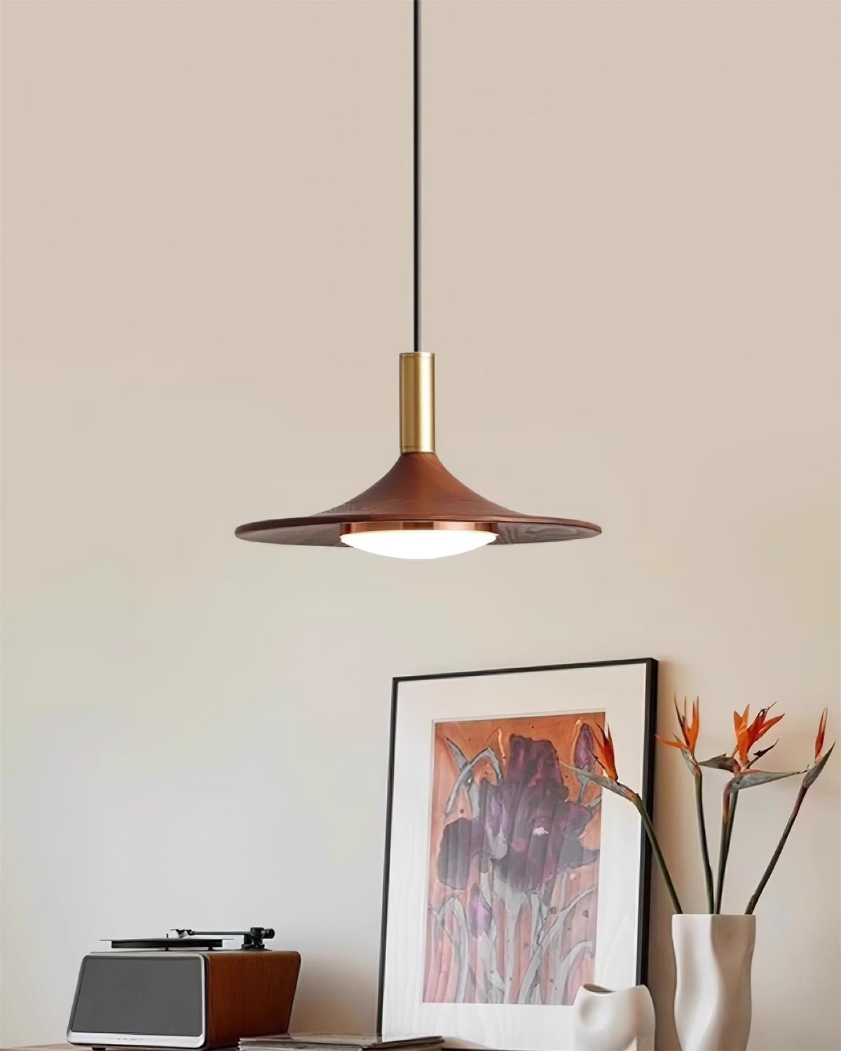 Kaelin Pendelleuchte Hutform Holz Midcentury