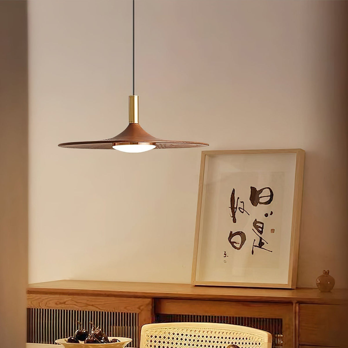 Kaelin Pendelleuchte Hutform Holz Midcentury
