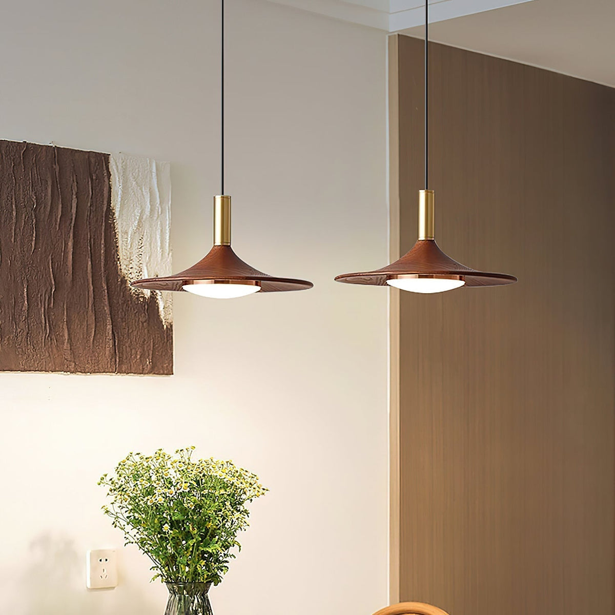 Kaelin Pendelleuchte Hutform Holz Midcentury