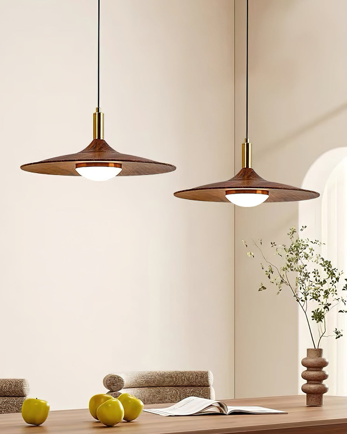 Kaelin Pendelleuchte Hutform Holz Midcentury