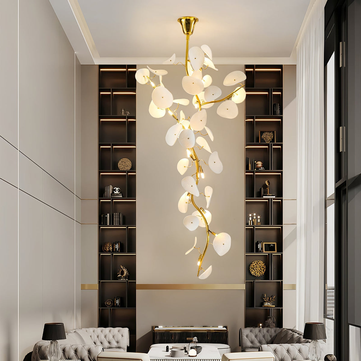 Orthair Branch Keramik Kronleuchter aus Messing