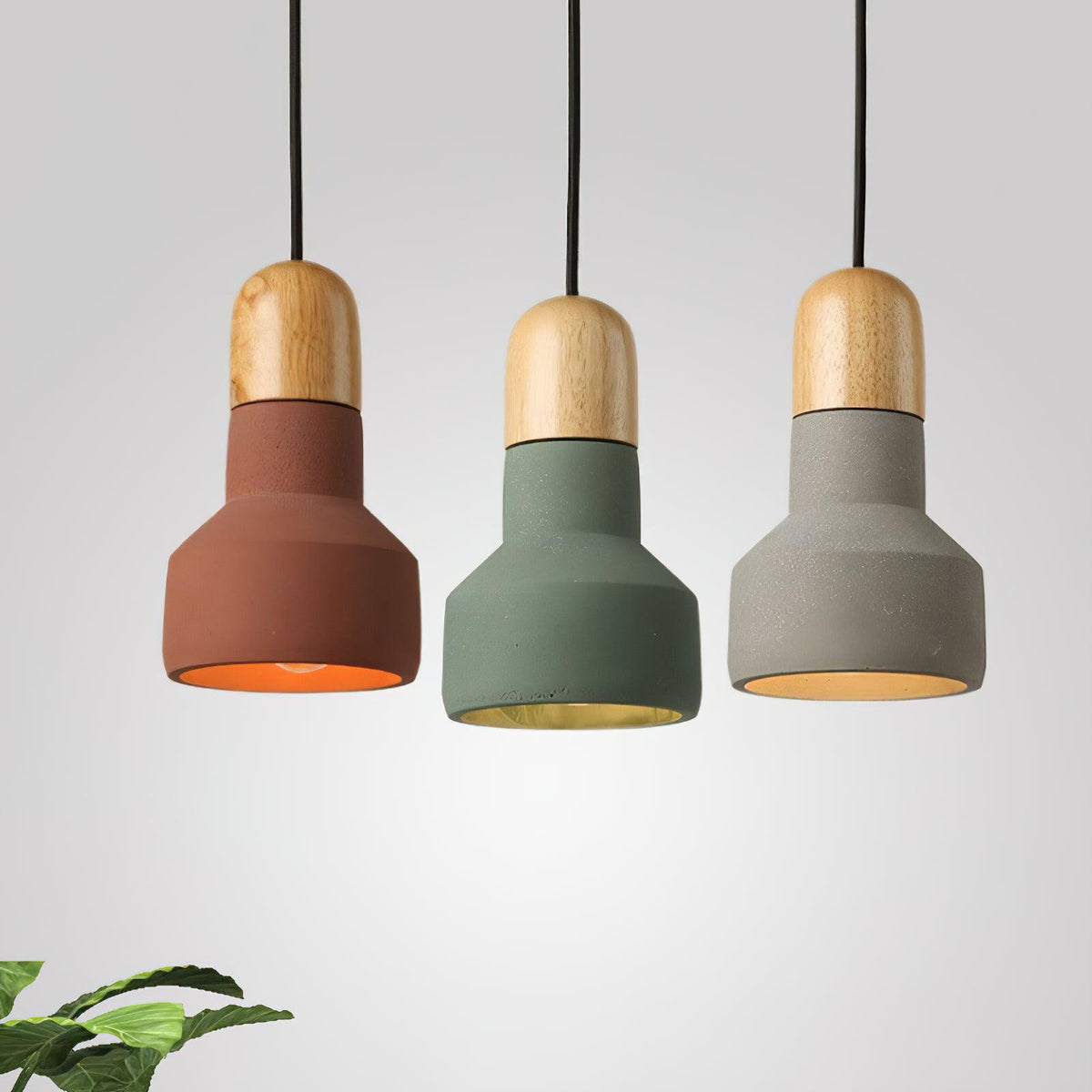 Trio Rustic Pendelleuchte aus Holz in Hellgrau